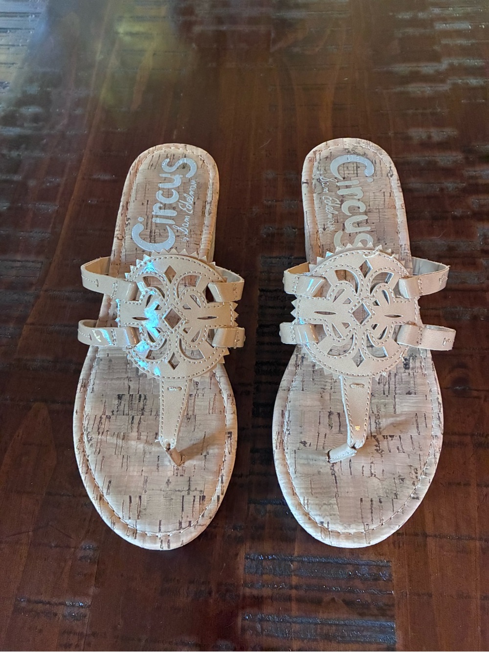 Circus by Sam Edelman Nude/Tan Cutout Thong Wedge Sandals